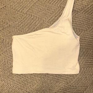 Klassy Network Cream One-Shoulder Crop Top